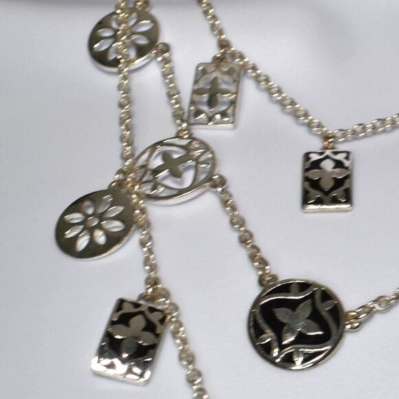 Womens Silver Charm Pendant Multi Chain Necklace Flower Charms - Picture 6 of 6